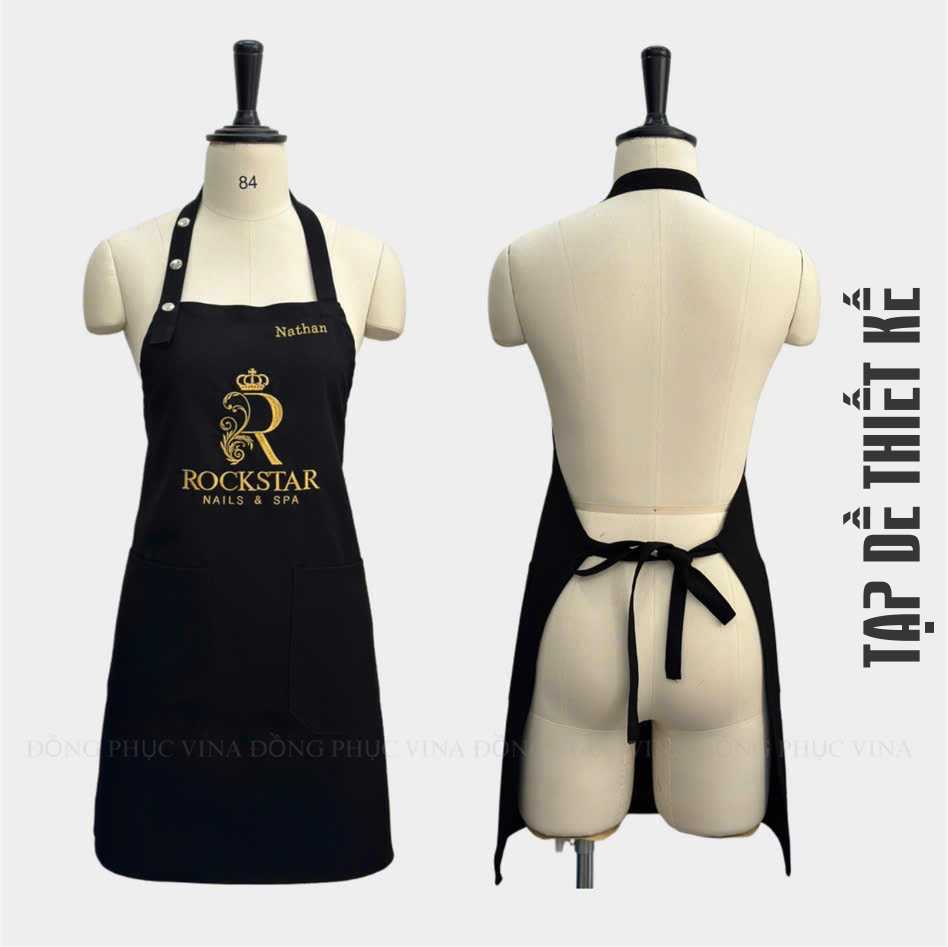 tạp dề thêu tên nhân viên, thêu tên lên tạp dề theo yêu cầu